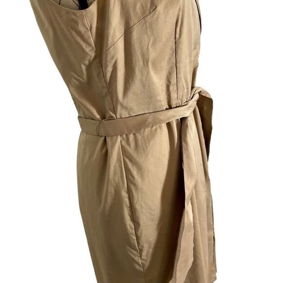 Ann Taylor Women's Y2K Khaki Collared Sheath Dress Zipper Front Tie Size 6 - Picture 2 of 9